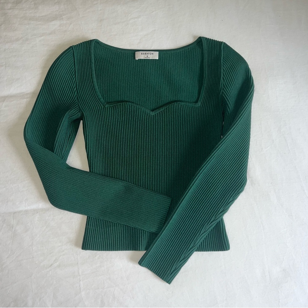 Forest Green Ribbed Square-Neck Top